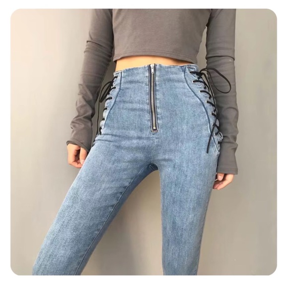 Mailinniao Lace Up Corsette Bodycon Vintage Wash Skinny Jeans XS preowned - Picture 3 of 14